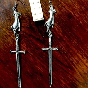 Very large goth medieval style sword earrings